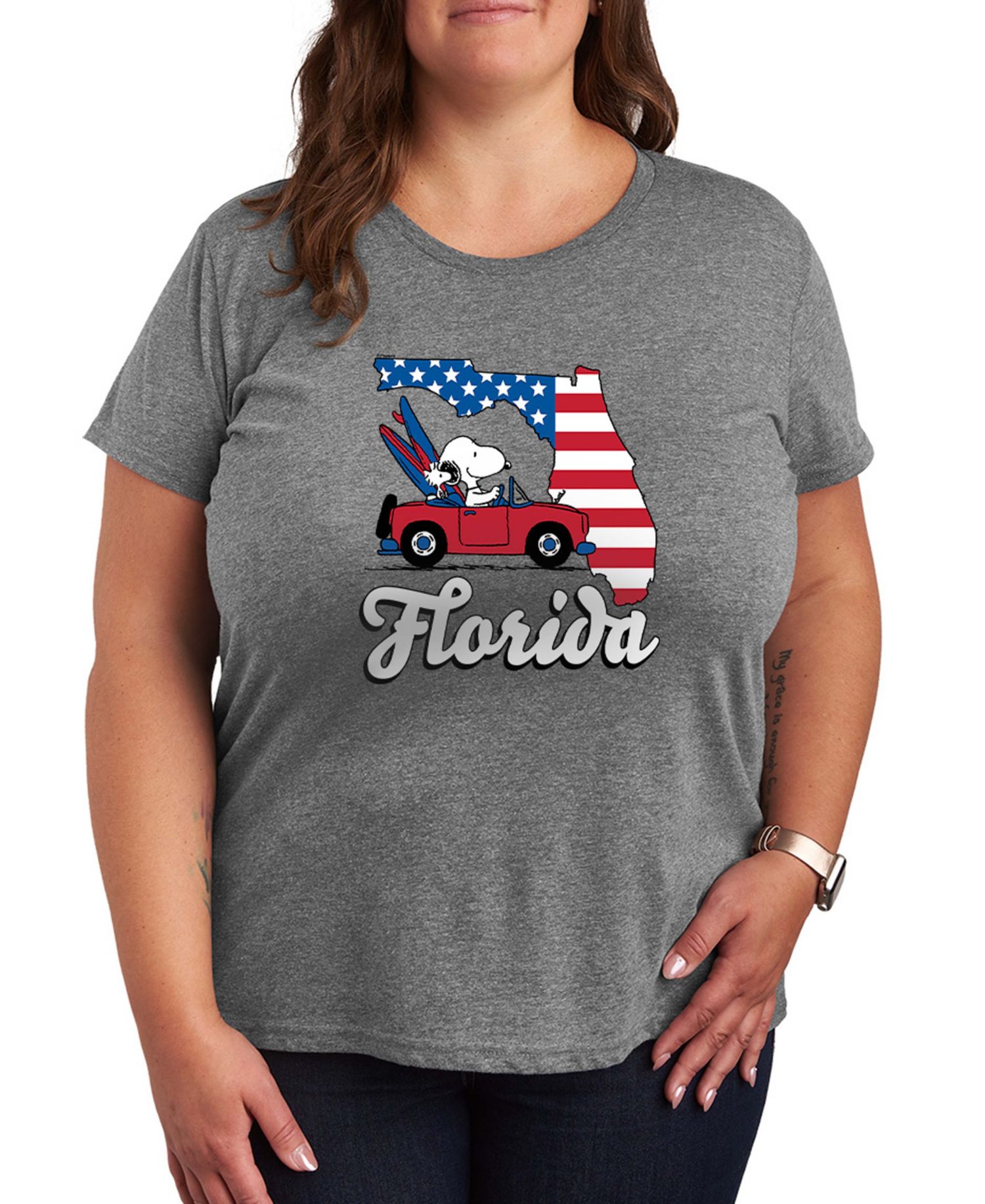 Plus Size Peanuts Florida Snoopy Woodstock Graphic Crewneck T-Shirt