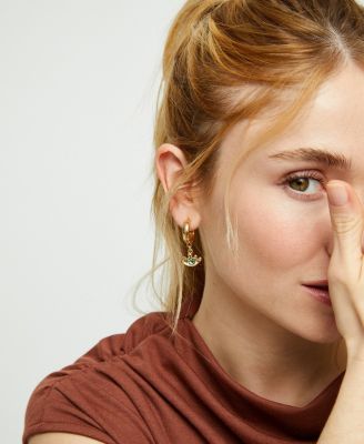 Green Faceted Crystal and Eye Hoop Earrings