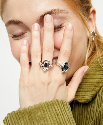 Gray Faceted Crystal Ring