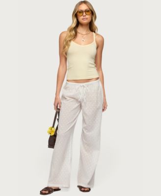 Women's Embroidered Polka Dot Sheer Cotton Pants