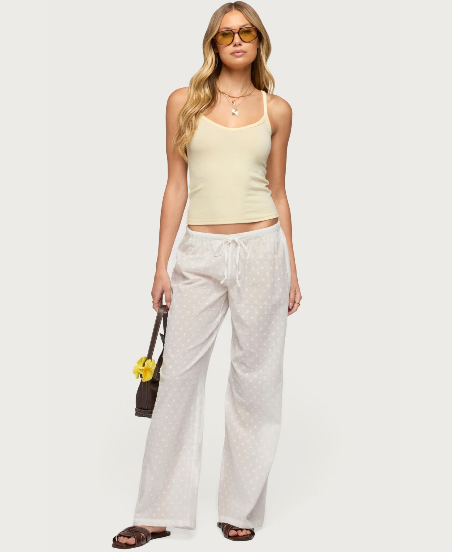 Women's Embroidered Polka Dot Sheer Cotton Pants