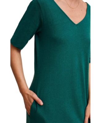 Women's Linen Blend V-Neck Midi Dress