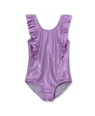 Girls Chlorine Resistant Scoop Neck Ruffle One Piece Swimsuit