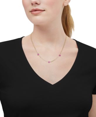 Lab Grown Pink Sapphire (1-3/4 ct. t.w.) Station Necklace in 14k Yellow Gold-Plated Sterling Silver
