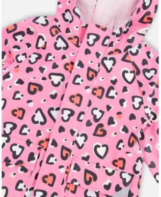 Big Girls Rain Jacket in Polyurethane Heart Print