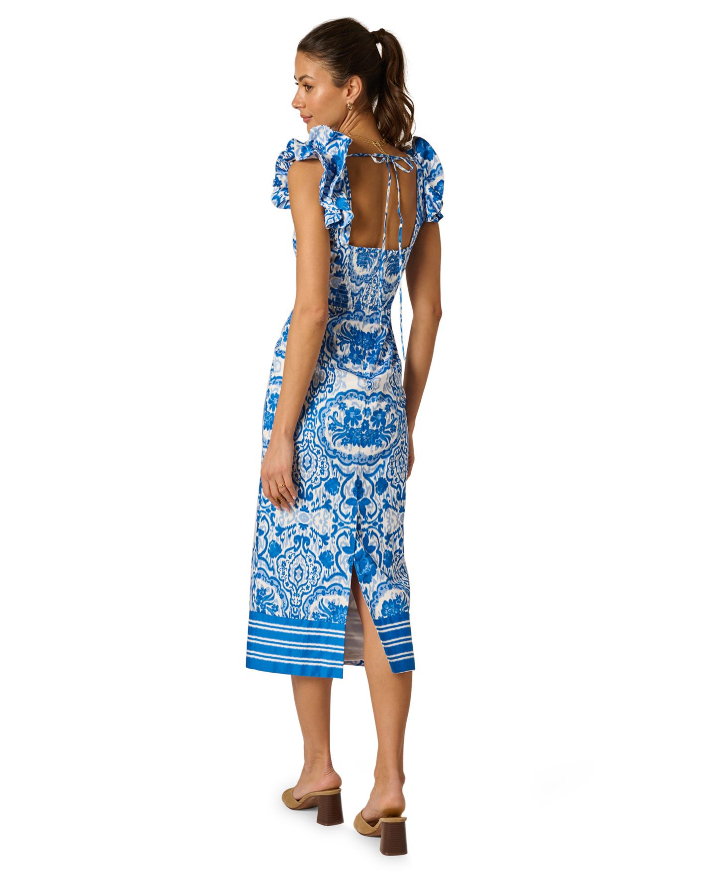 Женское платье Adrianna Scoop Neck Midi, цвет: Синий / Белый — фото 3