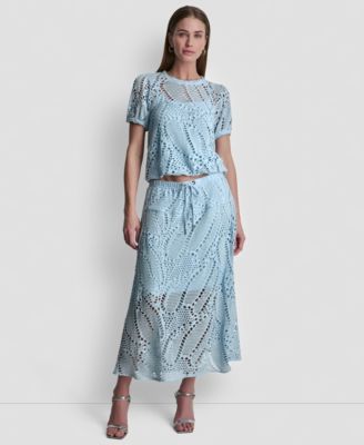 Women's Crochet Leaf Pull-On Midi Skirt