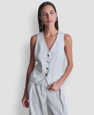 Women's Striped Sleeveless Button-Down Vest