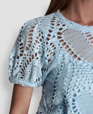 Women's Leaf Crochet Short-Sleeve Top