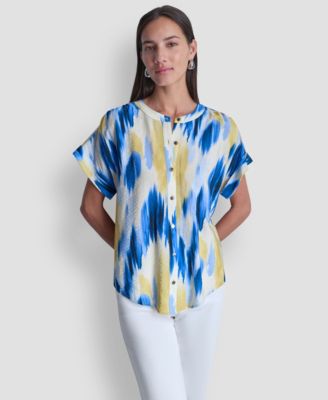 Women's Abstract-Print Button-Down Top
