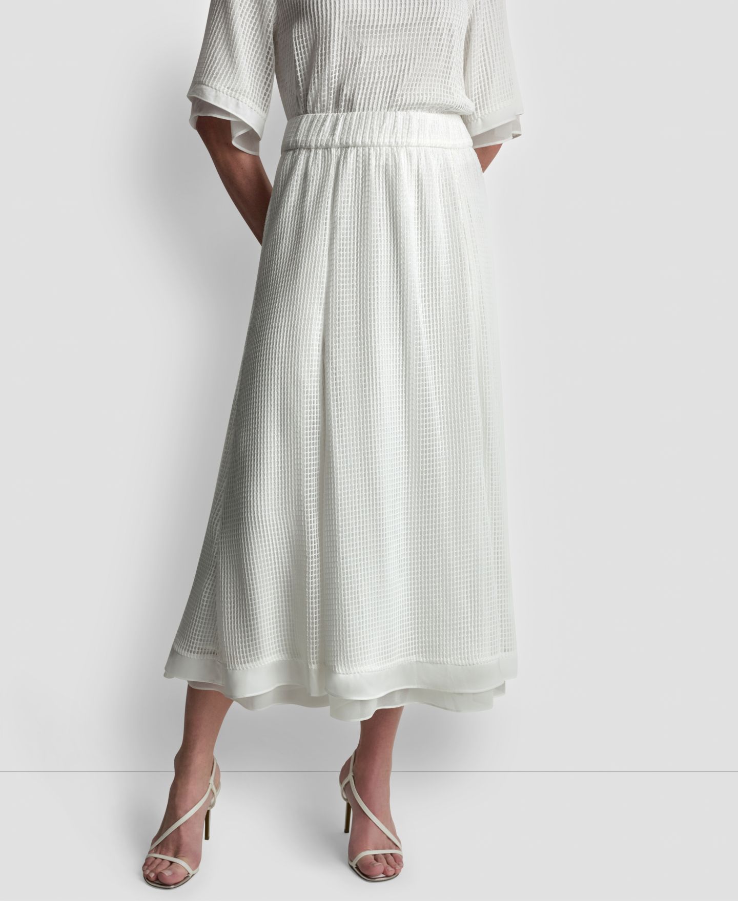 Женская юбка DKNY Layered Window Pane Ankle, цвет: Слоновая кость — фото 1