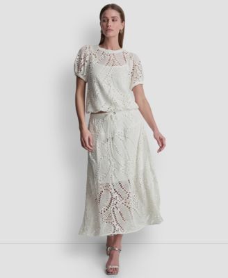 Women's Leaf Crochet Short-Sleeve Top