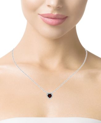 Garnet (1.40 ct. t.w.) & White Topaz (0.40 ct. t.w.) Heart Pendant Necklace in Sterling Silver