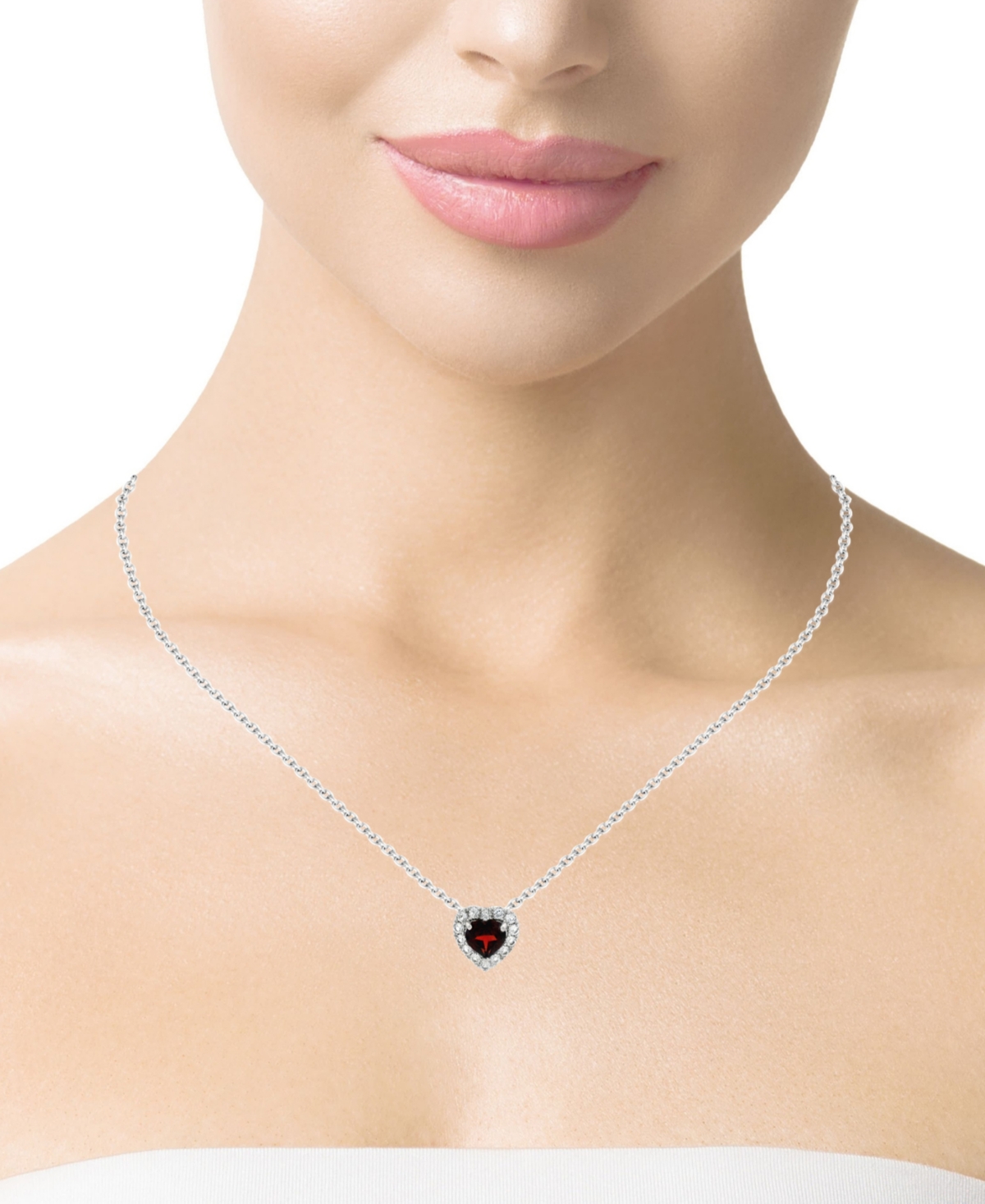 Macy's Garnet (1.40 ct. t.w.) & White Topaz (0.40 ct. t.w.) Heart Pendant Necklace in Sterling Silver