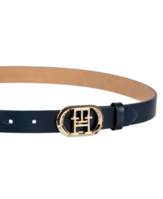 Women's Rounded Monogram Plaque Buckle Dress Belt