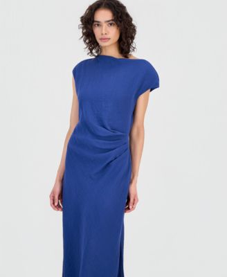 Women's Cowl-Neck Waist-Pleat Side-Slit Dress