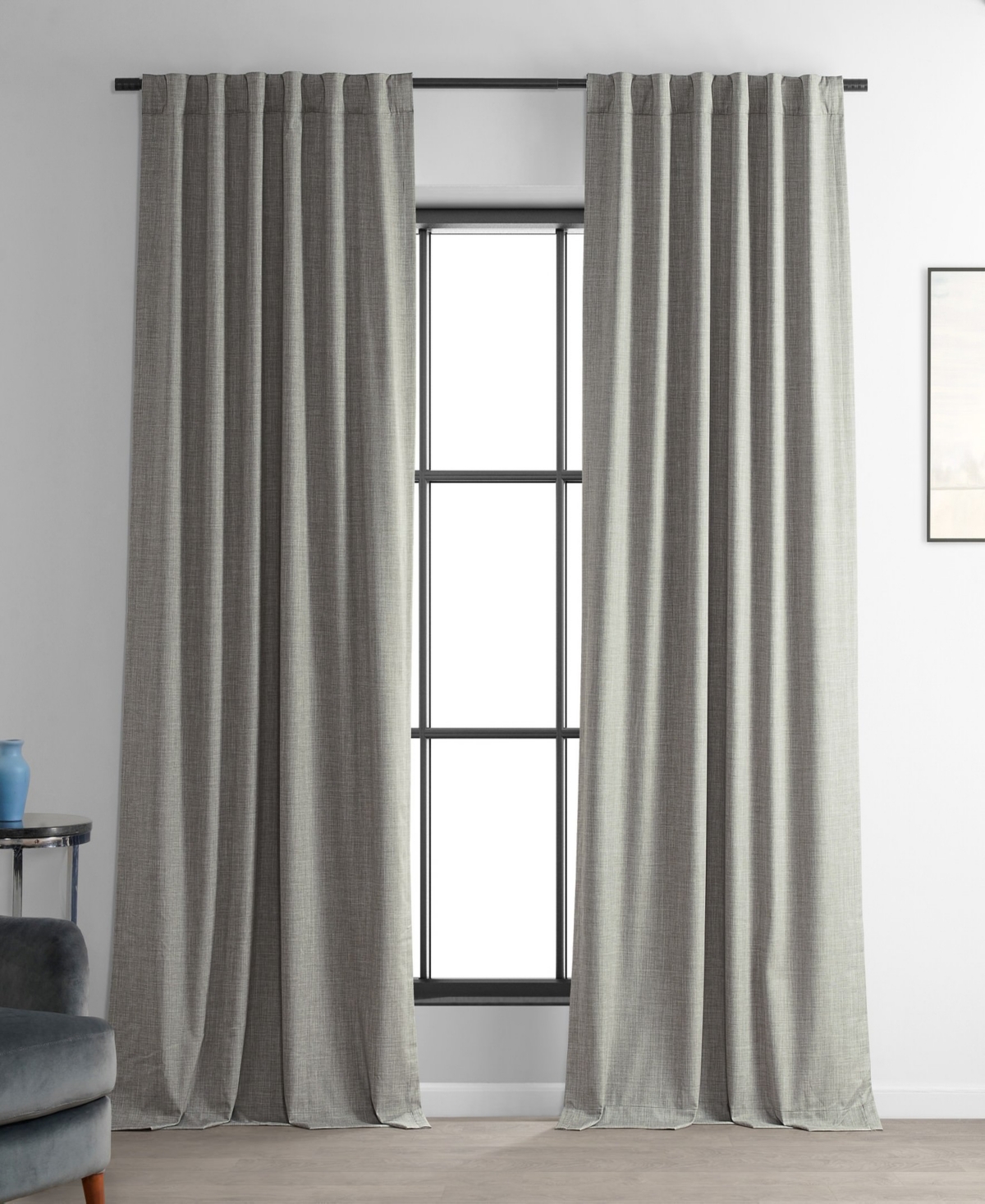 Half Price Drapes Dark Greige Performance Linen Hotel Blackout Curtain