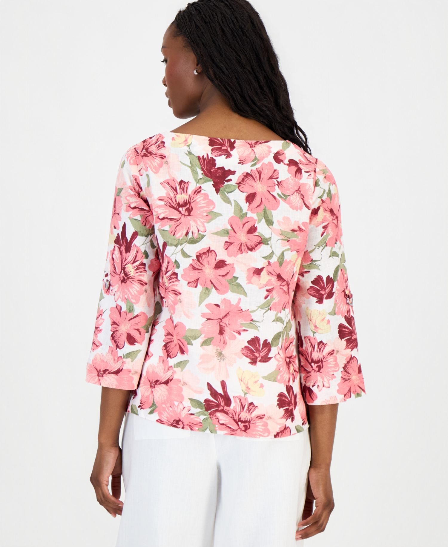 Petite 100% Linen Cuffed Top