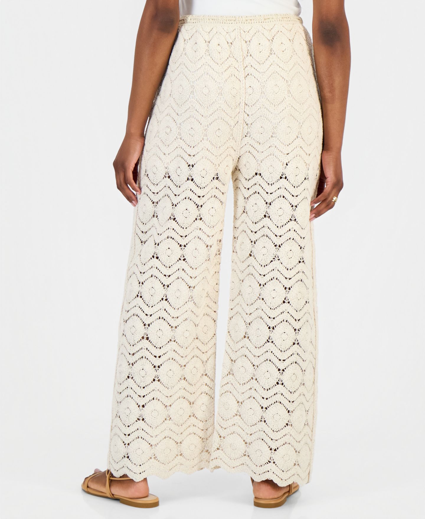 Женские брюки And Now This Petite Sequin Crochet Wide-Leg, цвет: Льняной — фото 3