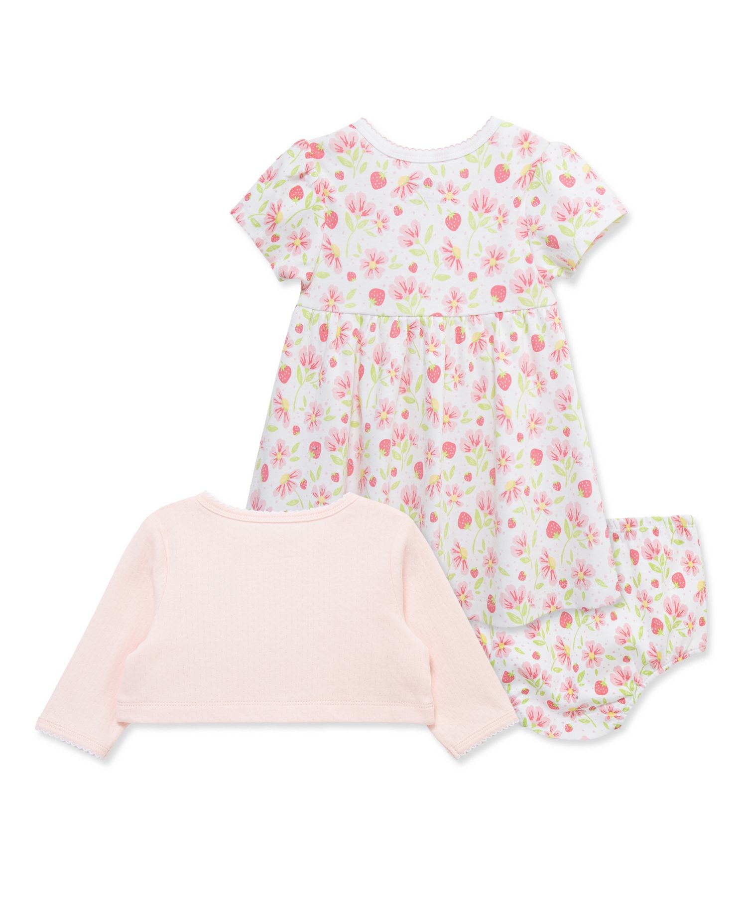 Baby Girls' Short-Sleeve Dress, Cardigan and Diaper Cover, 3-Piece Set