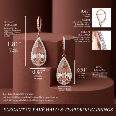 Elegant Cubic Zirconia Pave Halo & Teardrop Earrings
