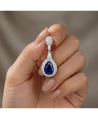 Dazzling White Gold Plated CZ Double Halo Drop Earrings