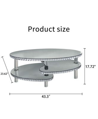 Mirrored Glass Crystal Oval Coffee Table with Acrylic Legs