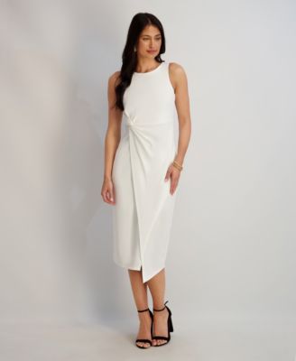 Women's Ruched Side-Twist Sleeveless Midi Dress