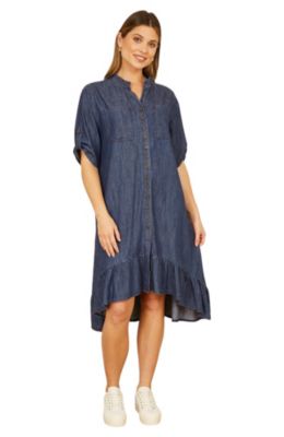 Women's Denim Dip Hem Relaxed Fit Shirt Dress