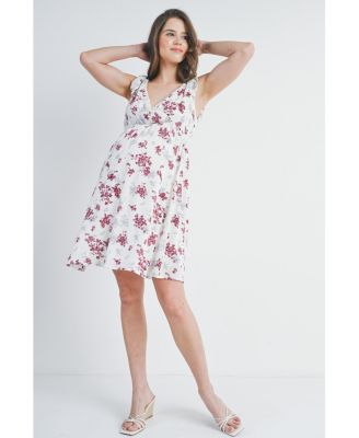 Maternity Nursing Floral Empire Waist Sleeveless Dress with Pockets