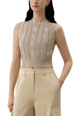 Women's Cable Knit Tussah Silk Cropped Top