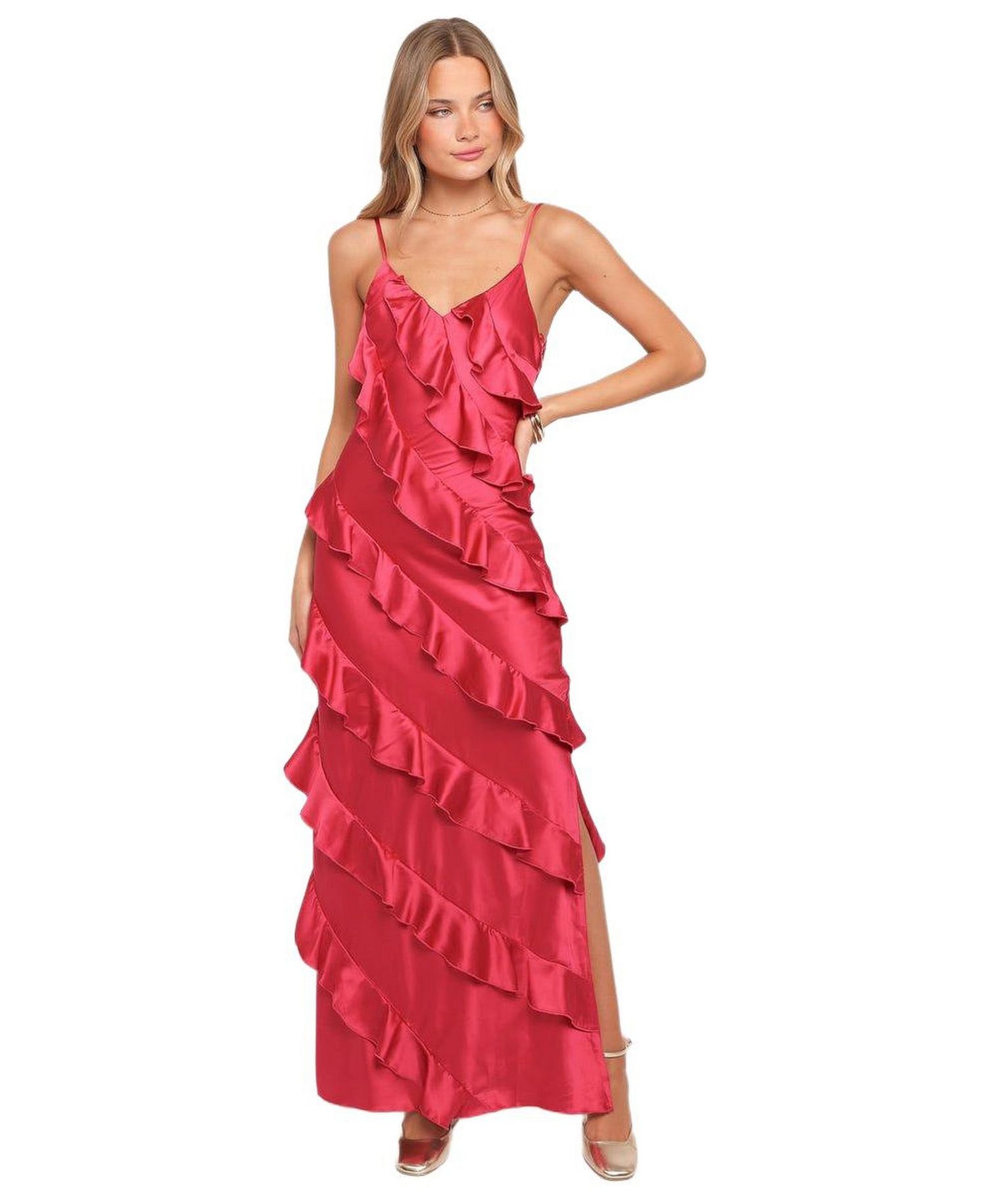 Women's Ciao Ruffles Maxi Satin Dress