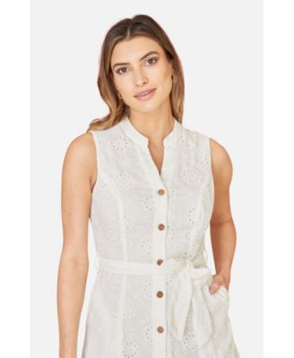 Women's Broderie Anglaise Cotton Shirt Dress