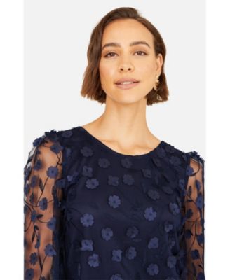 Women's Long Sleeve Floral Applique Tunic Dress