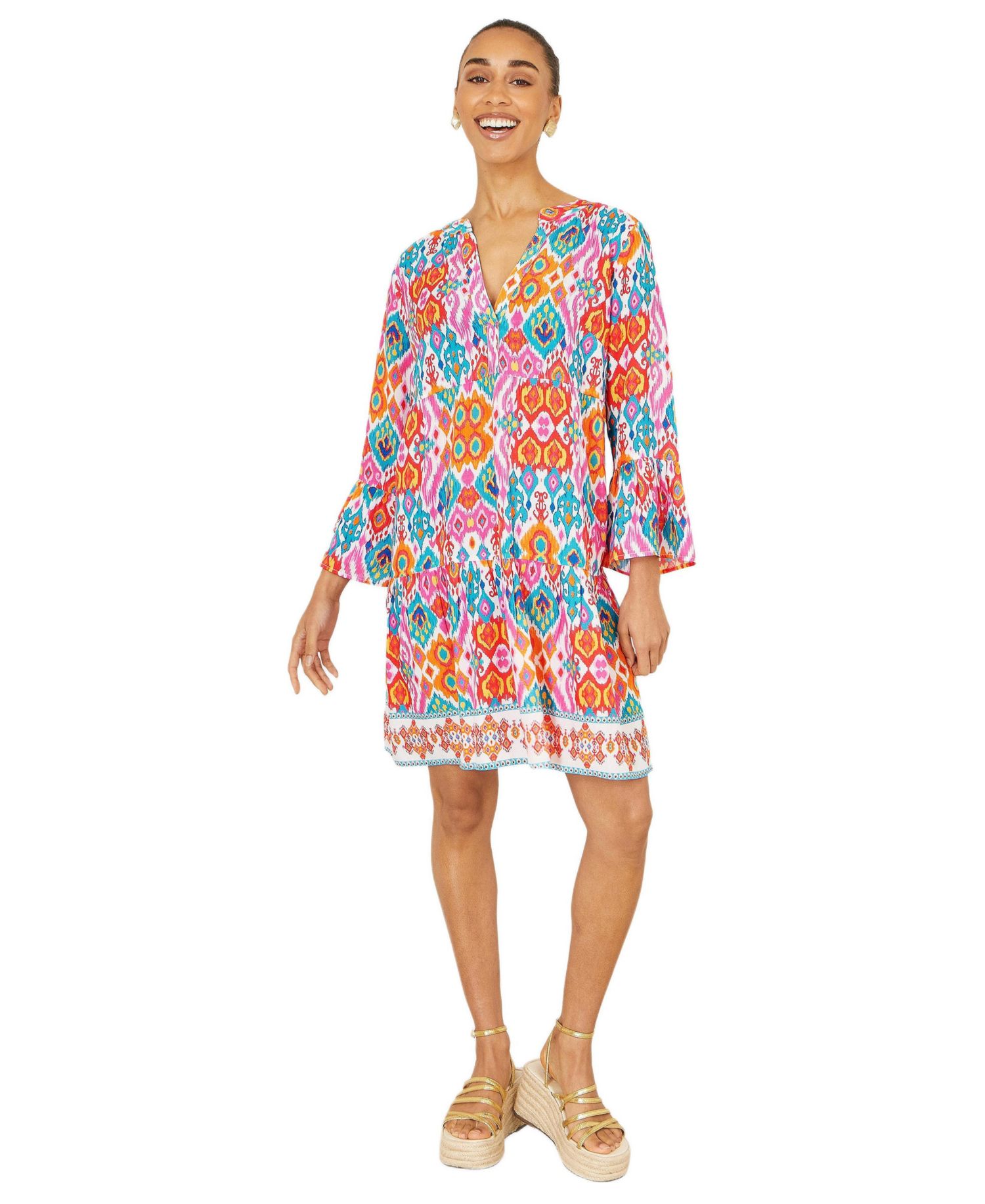Women's Ikat Print Viscose Beach Tunic Dress