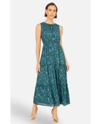 Women's Foil Print Ruched Waist Midi Dress