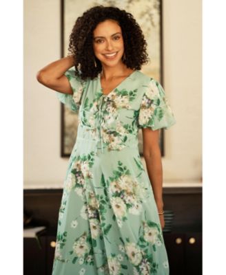 Women's Floral Front Tie Detail Tea Dress