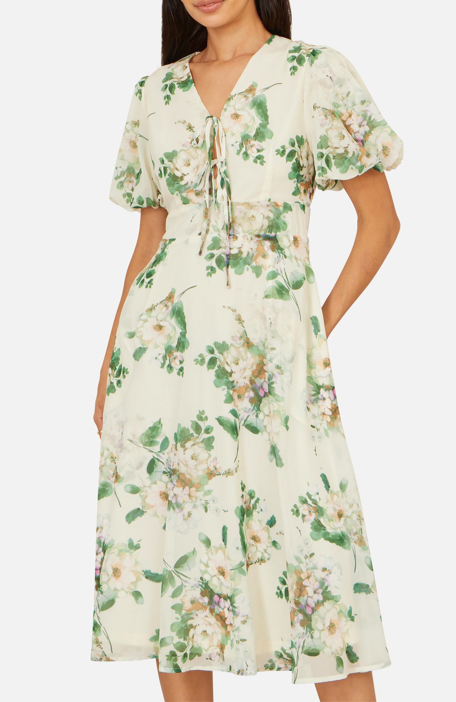 Women's Floral Front Tie Detail Tea Dress