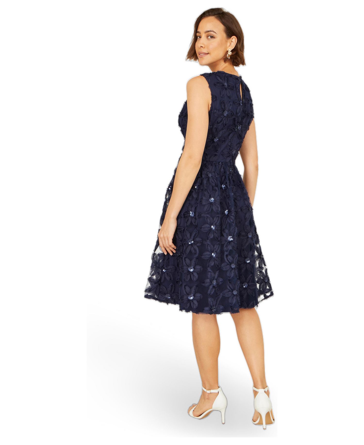 Women's Sequin Floral Applique Skater Dress