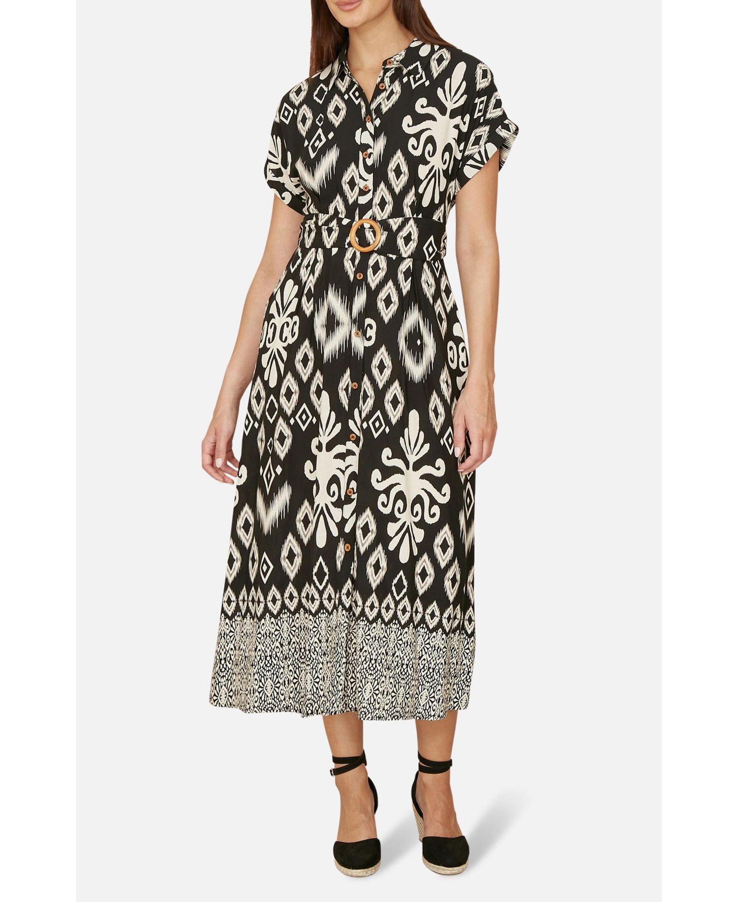 Women's Geo Print Relaxed Midi Shirt Dress