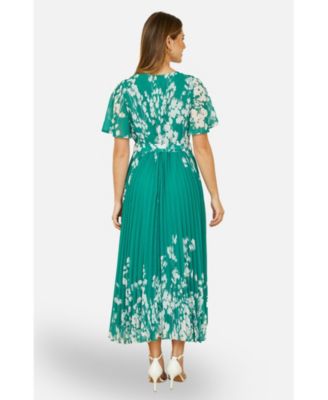Women's Mirror Floral Design Pleated Midi Dress