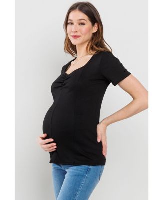 Maternity Ribbed Short Sleeve Sweetheart Neck Top