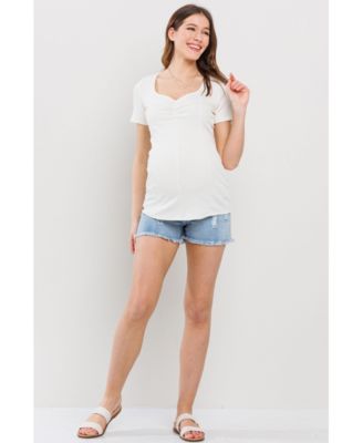 Maternity Ribbed Short Sleeve Sweetheart Neck Top