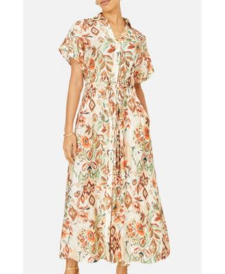 Women's Relaxed Boho Print Maxi Shirt Dress