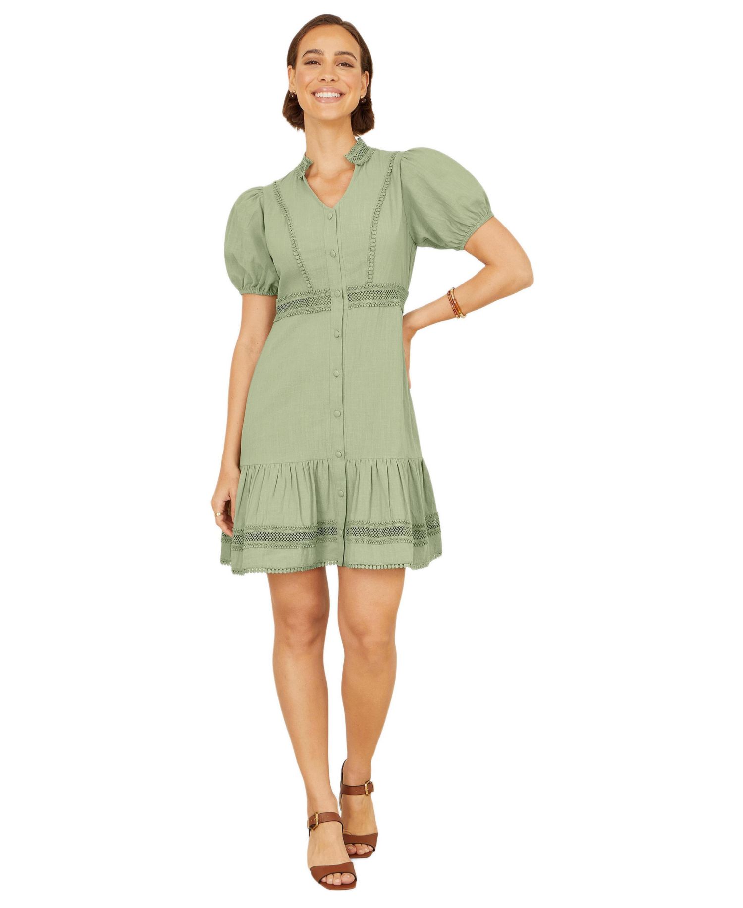 Women's Cotton Lace Trim Skater Shirt Dress