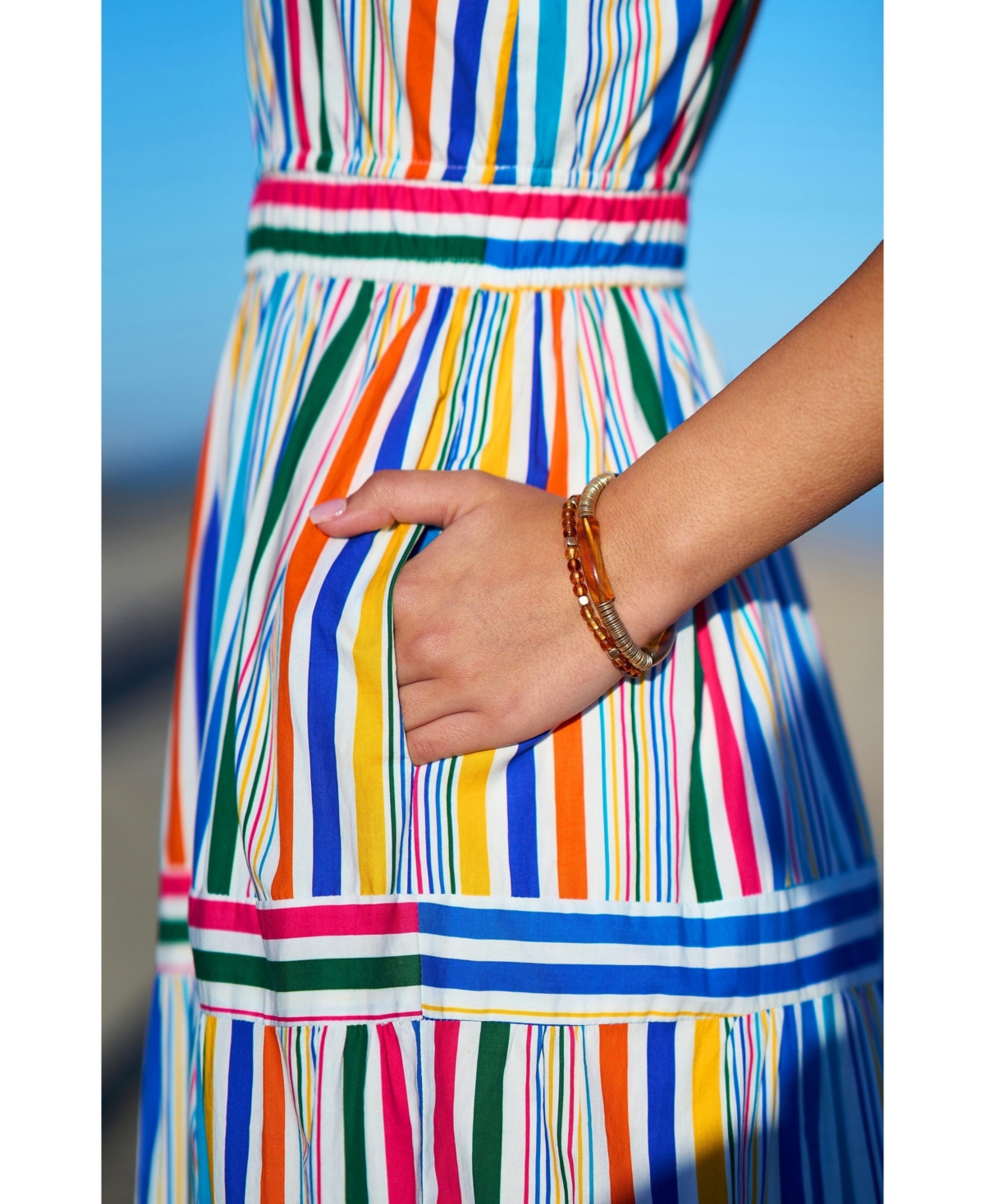 Yumi Women's Stripe Cotton Midi Sun Dress