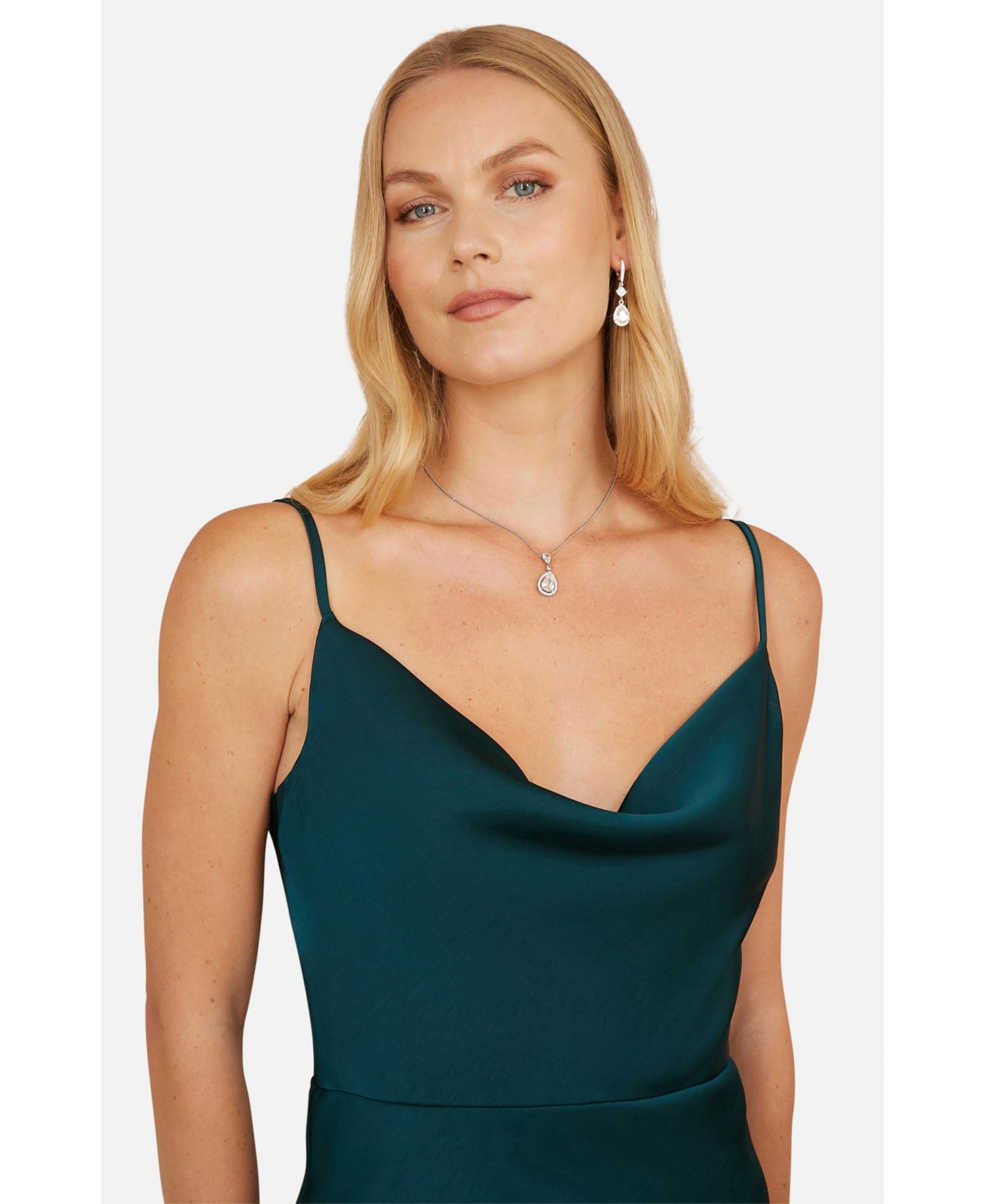 Women's Satin Cowl Neck Midi Dress