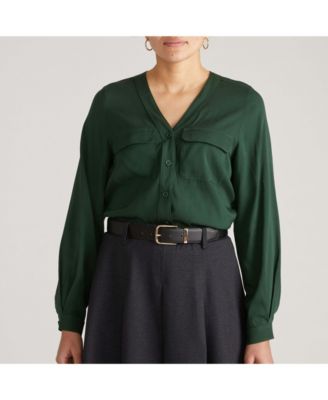 Plus Size Stretch Cupro Button-Down Blouse