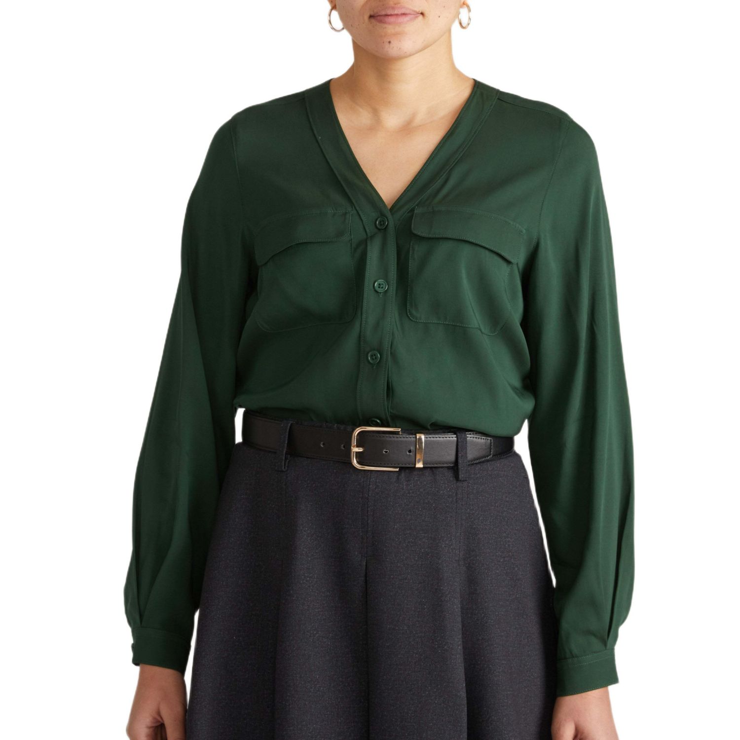 Plus Size Stretch Cupro Button-Down Blouse