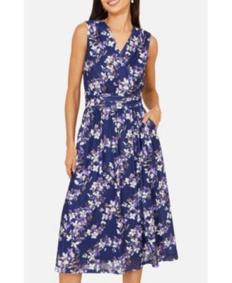 Women's Blossom Print Mesh Stretch Midi Dress
